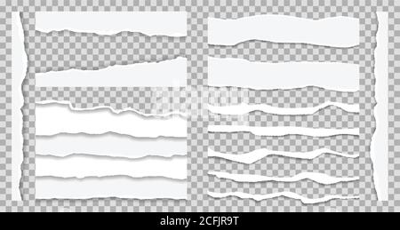 Set of torn paper pieces. Scrap paper. Object strip with shadow isolated on  gray background. Vector illustration Stock Vector