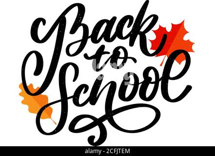 Welcome back to school hand brush lettering, on notepad crumpled paper background, with black thick backdrop. Vector illustration. Stock Vector