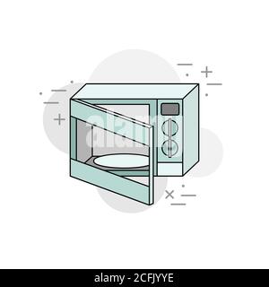 Microwave. Isolated vector illustration of kitchen appliances. 3d illustration with outlines. Stock Vector
