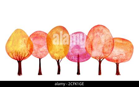 Collection autumn trees is isolated on white background Stock Photo - Alamy