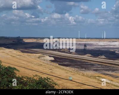 Lignite mining at the Skywalk of Garzweiler, Jackerath in Germany Stock Photo