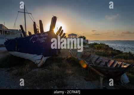 Spectacular sunset view in Lefkada Town, the capital of the island. Stock Photo