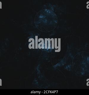 Abstract fractal background. Dark blue colour circle shapes over black Stock Photo