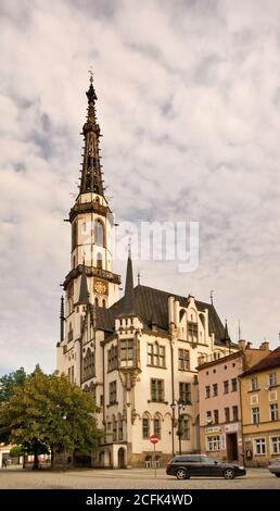 Town Hall at Rynek (Market Square) in Ząbkowice Śląskie in Lower Silesia region, Poland Stock Photo