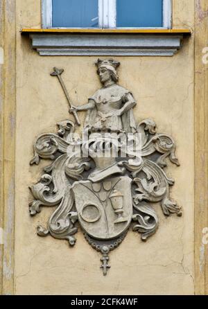 Coat of arms at house at Rynek (Market Square) in Ząbkowice Śląskie in Lower Silesia region, Poland Stock Photo