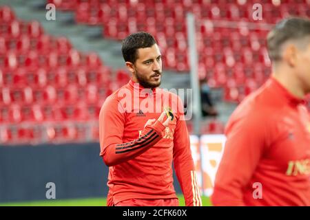 Copenhagen, Denmark. 05th Sep, 2020. Eden Hazard of Belgium is warming up before the UEFA Nations League match between Denmark and Belgium at Parken in Copenhagen. (Photo Credit: Gonzales Photo/Alamy Live News Stock Photo