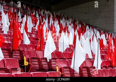 Copenhagen, Denmark. 05th Sep, 2020. Because of the Corona pandemic there are no fans at the stand for the UEFA Nations League match between Denmark and Belgium at Parken in Copenhagen. (Photo Credit: Gonzales Photo/Alamy Live News Stock Photo