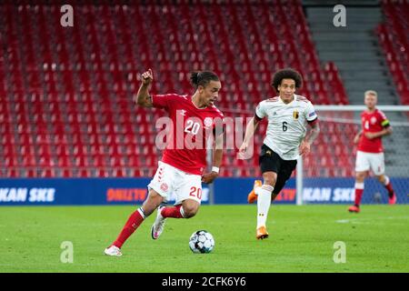 Copenhagen, Denmark. 05th Sep, 2020. Yussuf Poulsen (20) of Denmark seen during the UEFA Nations League match between Denmark and Belgium at Parken in Copenhagen. (Photo Credit: Gonzales Photo/Alamy Live News Stock Photo