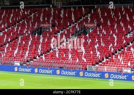 Copenhagen, Denmark. 05th Sep, 2020. Because of the Corona pandemic there are no fans at the stand for the UEFA Nations League match between Denmark and Belgium at Parken in Copenhagen. (Photo Credit: Gonzales Photo/Alamy Live News Stock Photo