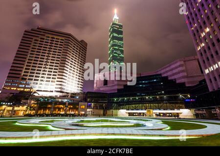 Magnificent Taipei 101 skyscraper and Taipei World Trade Center building in Taipei, Taiwan. Stock Photo