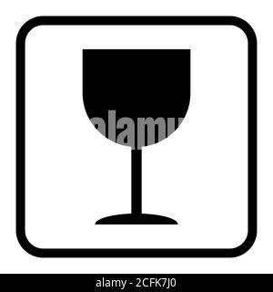 Fragile flat icon with black frame isolated on white background. Fragile package symbol. Label vector illustration . Stock Vector