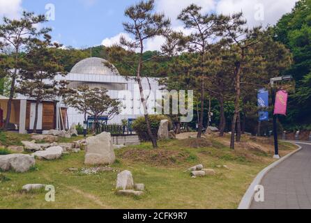 Pocheon, South Korea – 10 May, 2017:  Planetarium exterior and landscaping near it at Pocheon Art Valley Stock Photo