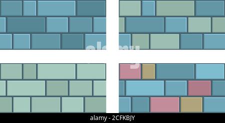 Four different versions of seamless pattern vectors with different backgrounds of painted brick walls. Stock Vector