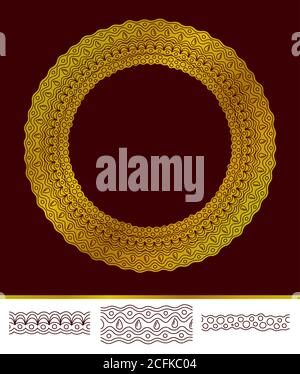 Beautiful isolated golden round pattern and seamless brushes Stock Vector