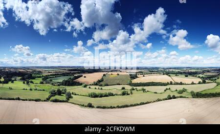 Panoramic aerial view of farmland in the oxfordshire countryside in england