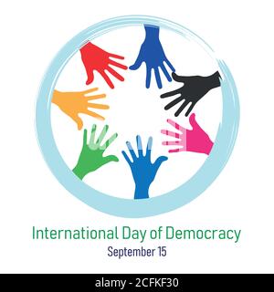 International Day of Democracy. September 15 concept design. Black Hand. Abstract design for election Stock Vector
