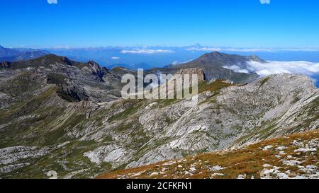 Scenic view of mountains against clear blue sky, With Mount Monviso on background
