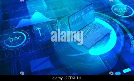 Business background with laptop and big data. Stock Photo