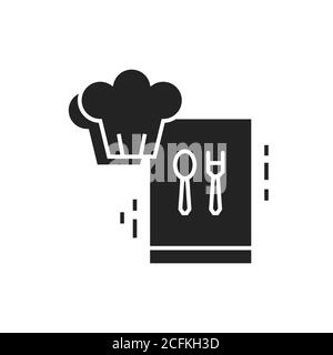 Cooking courses black glyph icon. Food masterclass. Culinary school, food workshop, chef kitchenware. Pictogram for web page, mobile app. Stock Vector