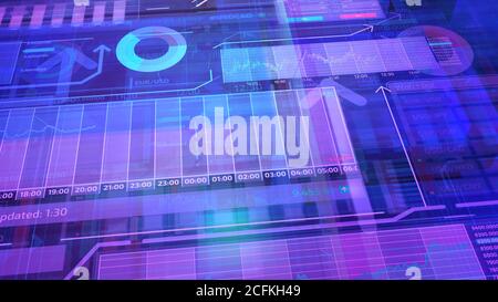 Violet background with layers of stock trading data. Stock Photo