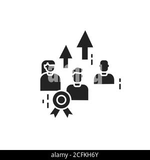 Leadership courses black glyph icon. Teamwork. People skill development. Pictogram for web page, mobile app UI UX GUI design element. Stock Vector