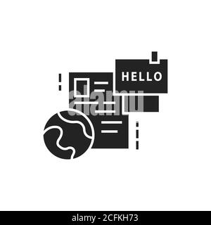 Language courses black glyph icon. Speaking club. Language learning camp, summer program, learn foreign languages. Pictogram for web page, mobile app Stock Vector