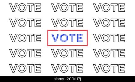 White paper with pattern, red rectangle and blue mark Vote. Election of the President or Government, polling day in USA, political voting, referendum. Stock Vector