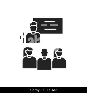 Workshop black glyph icon. Tutor, educator, teacher. Group training. Pictogram for web page, mobile app. UI UX GUI design element. Stock Vector