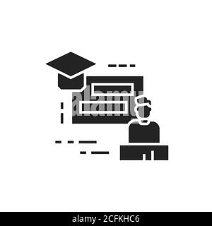 Training seminar black glyph icon. Tutor, educator, teacher. Group training. Pictogram for web page, mobile app. UI UX GUI design element. Stock Vector