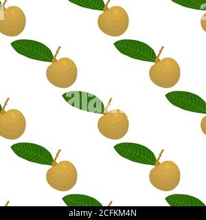 Illustration on theme big colored seamless longan, bright fruit pattern for seal. Fruit pattern consisting of beautiful seamless repeat longan. Simple Stock Vector