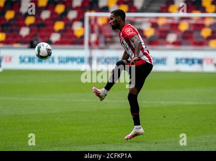 Brentford, UK. 06th Sep, 2020. Rico Henry of Brentford during the Carabao Cup 1st round match behind closed doors between Brentford and Wycombe Wanderers at the Brentford Community Stadium, Brentford, England on 6 September 2020. Photo by Liam McAvoy/PRiME Media Images. Credit: PRiME Media Images/Alamy Live News Stock Photo