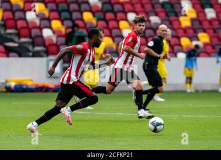 Brentford, UK. 06th Sep, 2020. Rico Henry of Brentford during the Carabao Cup 1st round match behind closed doors between Brentford and Wycombe Wanderers at the Brentford Community Stadium, Brentford, England on 6 September 2020. Photo by Liam McAvoy/PRiME Media Images. Credit: PRiME Media Images/Alamy Live News Stock Photo