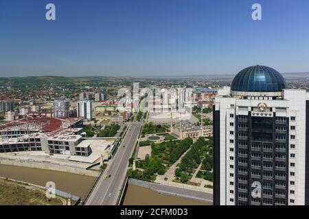 Grozny, Chechen Republic, Russia - June 02, 2019: top View of the main mosque in the Heart of Chechnya, Grozny city hotel and other facilities in the Stock Photo