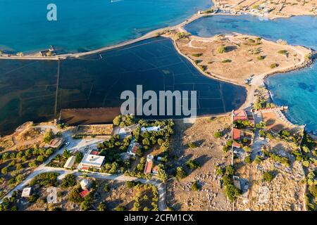 Aerial view of the walls of the sunken ancient Minoan city of Olous in Elounda, Crete, Greece Stock Photo