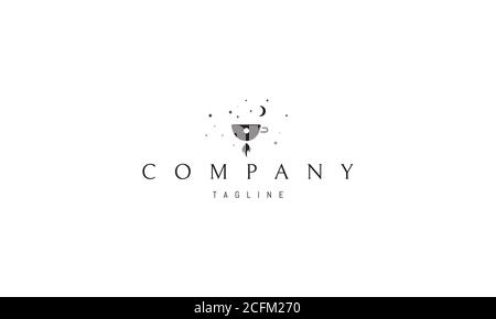 Vector logo on which an abstract image of a cup in the form of a rocket on a background of stars. Stock Vector