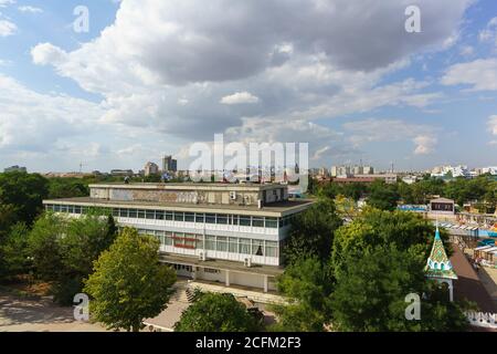 Yevpatoria, Crimea, Russia-September 7, 2019: Blue sky over the resort town. Club-dining Victory Stock Photo