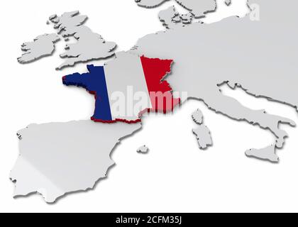 France map with Franch flag 3D rendering Stock Photo - Alamy