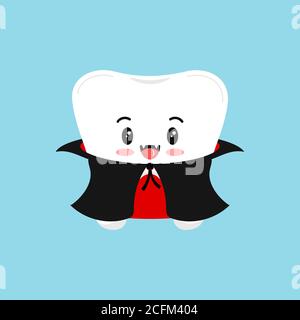 Cute tooth in dracula vampire costume isolated vector icon. Stock Vector