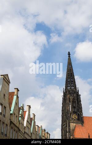 Saint Lamberti Church and Prinzipalmarkt with Typical Gabled Houses, Münster, Germany Stock Photo