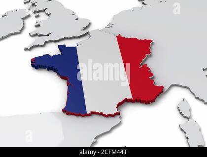 France map with Franch flag 3D rendering Stock Photo - Alamy