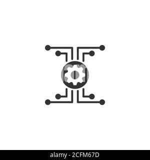 Technology gear electronic concept logo design. SEO - search engine optimization sign. Digital network icon symbol. Vector illustration. Stock Vector