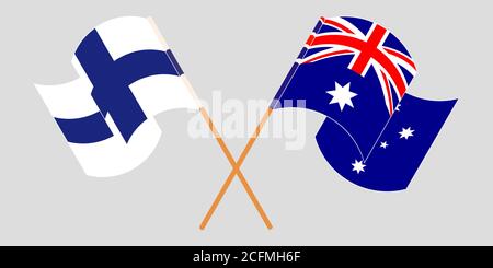 Crossed and waving flags of Australia and Finland. Vector illustration Stock Vector
