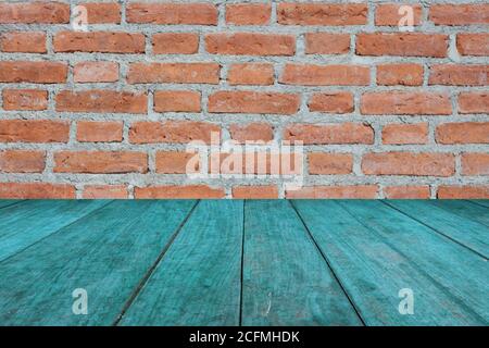 Perspective blue wooden on brick wall, stock photo Stock Photo