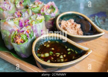 Healthy fresh vegetable spring rolls serving, stock photo Stock Photo