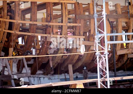 Construction of the new Maryland Dove, a replica of the 17th century trading ship which accompanied the first settlers to what is now Maryland in 1634. Stock Photo
