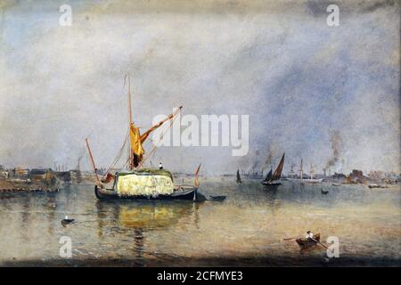 Williams George Augustus - Hay Barge on the Thames near Greenwich - British School - 19th  Century Stock Photo