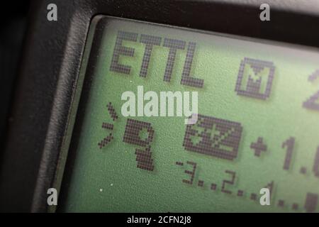 E-TTL mode screen of a camera flash Stock Photo