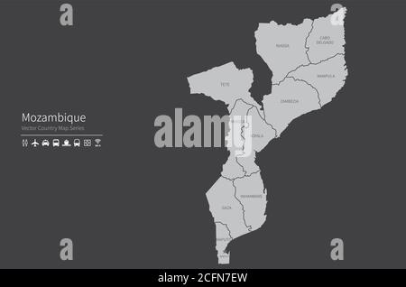 Mozambique map. National map of the world. Gray colored countries map series. Stock Vector