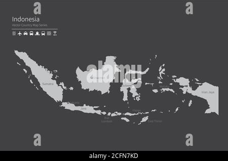 Indonesia map. National map of the world. Gray colored countries map series. Stock Vector