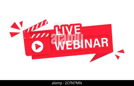 Live webinar banner. Online seminar, course, lesson. Distance education. Vector on isolated white background. EPS 10 Stock Vector